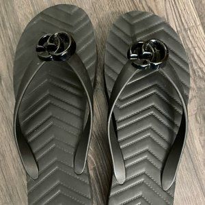 Authentic GUCCI Double-G FLIP FLOP'S, Pre-loved, sandals, BLACK Sz 39, cover box